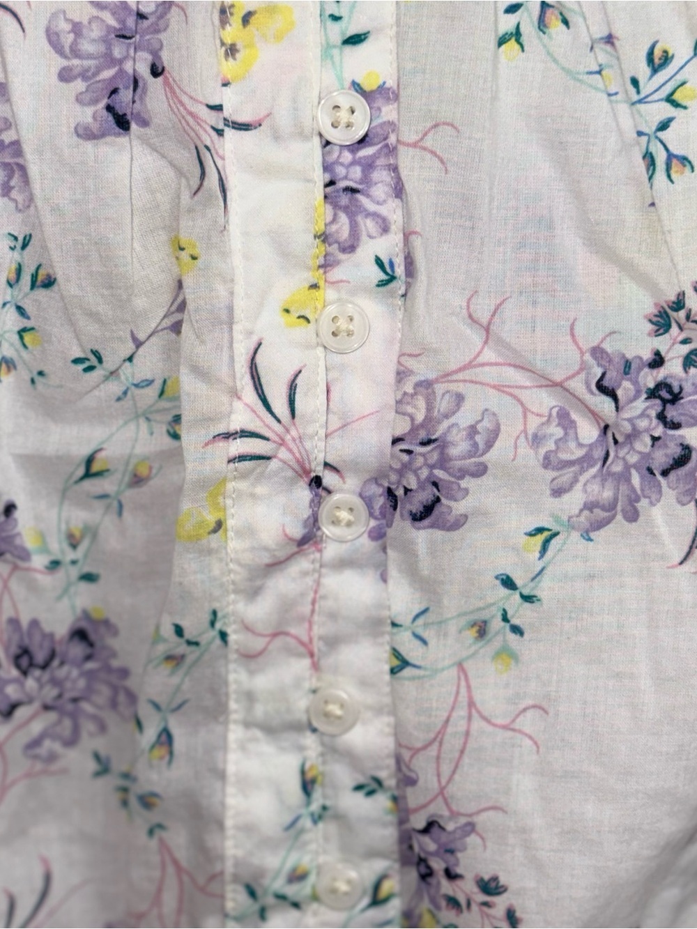 Scoop Womens XS Flowy Blouson Cotton Blouse White Purple Floral Long Sleeve Top - Picture 7 of 13